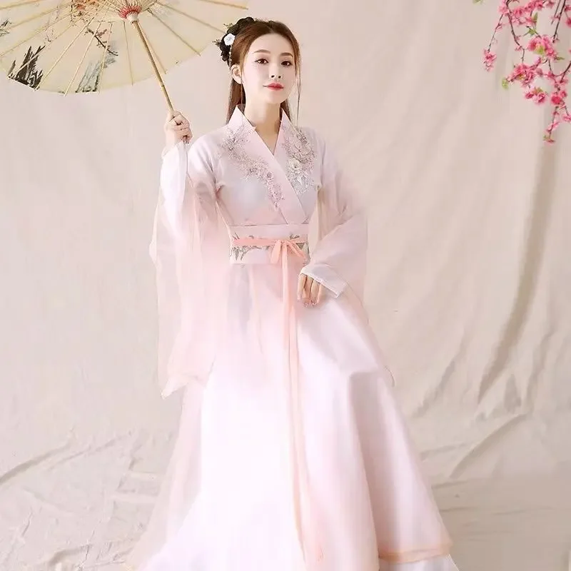 

Розовые китайские стильные традиционные танцевальные модели Hanfu, одежда принцессы династии Тан, сказочные платья, наряд