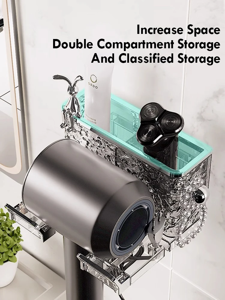 Bathroom Hair Dryer Storage Rack Glacier Patterned Wall Mounted Non Perforated Storage Tube Multifunctional Storage 3