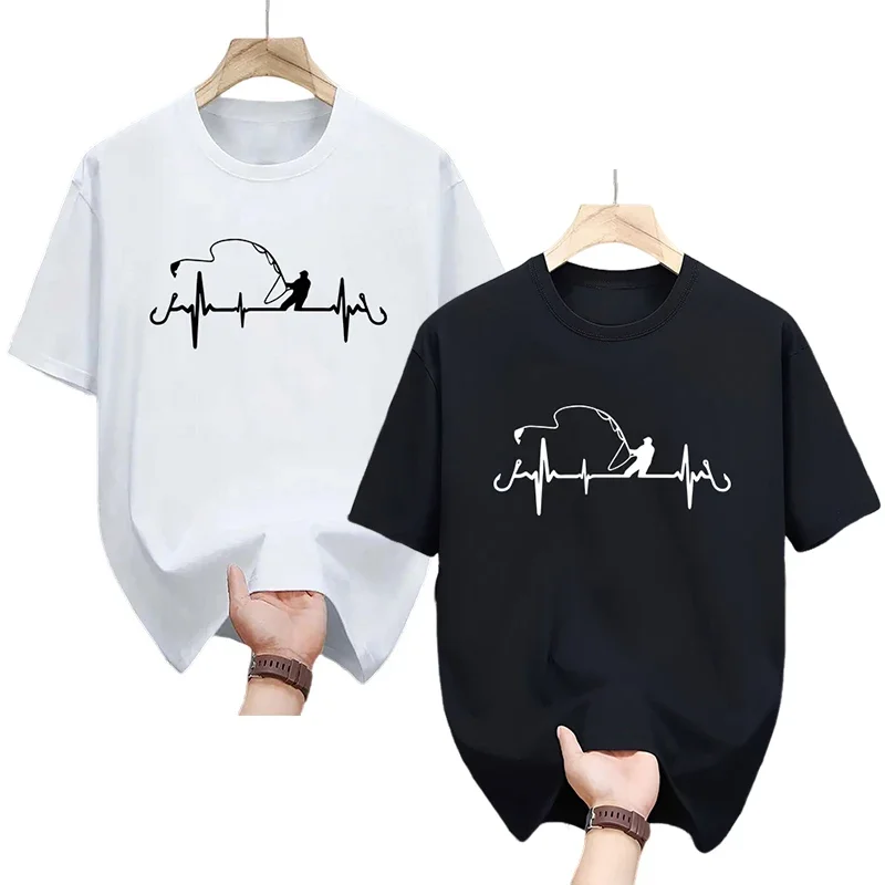 Men Cotton T Shirt Fishing Printed O Neck Casual Tops