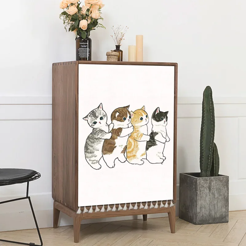 thumbnail image 1 of Cortinas cortas con dibujos de gatos para armarios, cortinas cortas con dibujos de animales, funda a prueba de polvo para estantes de zapatos, estantes de almacenamiento de cocina, cortinas para puert, 1 of 5