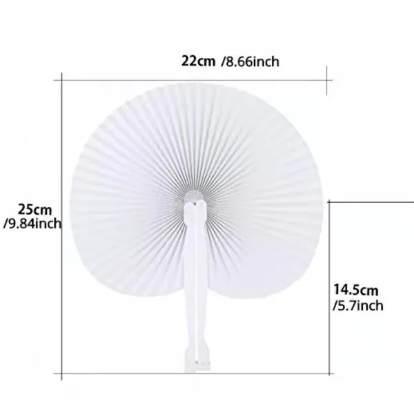 White Paper Folding Fans Heart-Shaped Round Fans Party Gift for Guests Anniversary Birthday Wedding Decoration