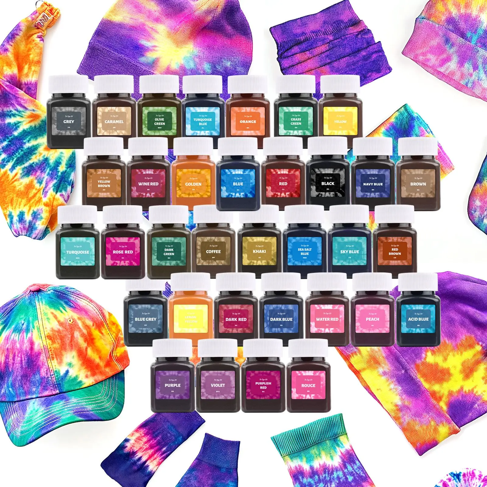 30/50ml 24-Color Fabric Tie Dye Powder for Clothing Refurbishment