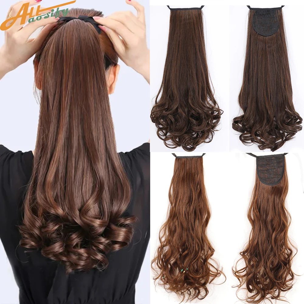 Allaosify 22 Inches Kinky Curly Synthetic Long Ponytail Hair Accessories for Women Black Hair Drawstring Ponytail Extension Wig