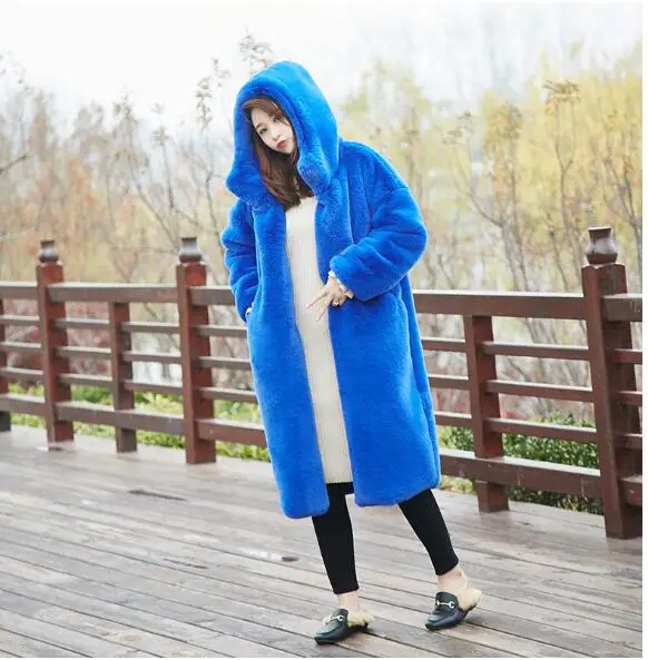 

Thickened Faux Mink Fur Coat Women Long Hooded Warmth Clothing 2023 Winter New Pockets Faux Fur Jackets Feminina With Lining