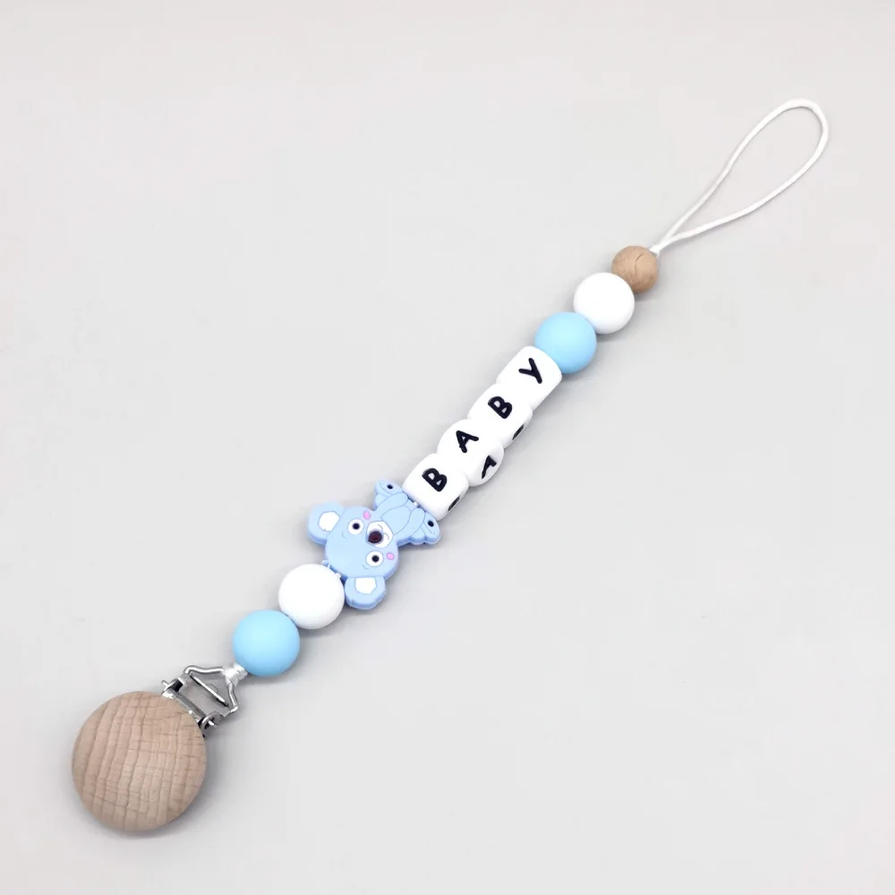 Koala Baby Pacifier Clip, BPA-Free Silicone Beads & Wooden Bead Pacifier Holder, Colorful Infant Soother Chain