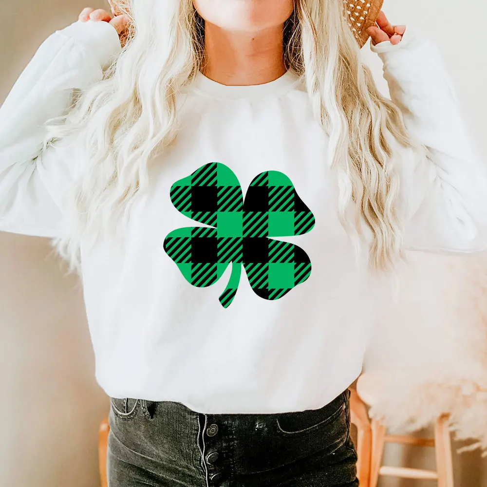 

Plaid Shamrock St Patrick's Day Sweatshirt 100%Cotton Women Sweatshirt Unisex Casual Spring Long Sleeve Top Irish Lucky Top