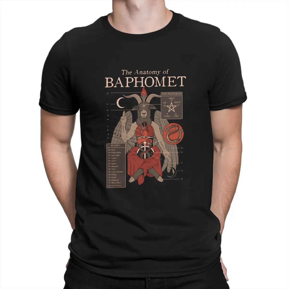 

The Anatomy Men TShirt Baphomet Satan Lucifer Crewneck Tops T Shirt Humor Birthday Gifts