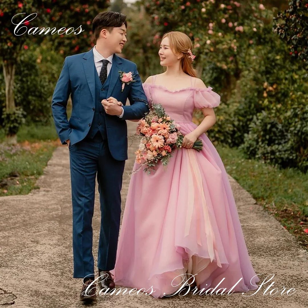 

SONDR Korean Off the Shoulder Evening Dress Custom Made Formal Prom Dress Pink Tulle 웨딩드레스 A-Line Occasion Party Evening Gown