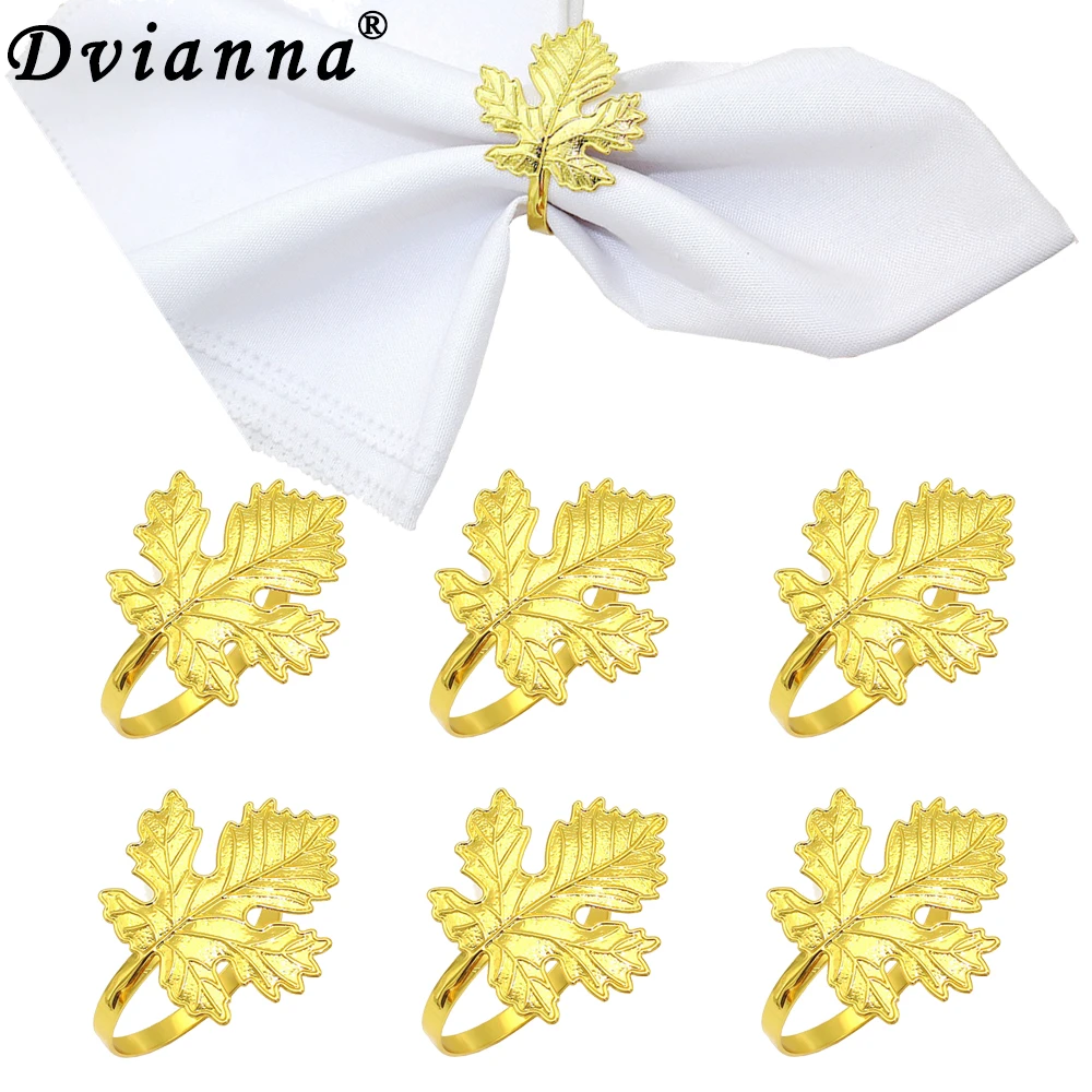 Dvianna 6pcs Maple Leaves Napkin Rings Ginkgo Leaf Napkins Holder