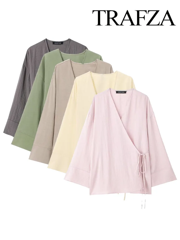 

Блузка женская в стиле кимоно с V-образным вырезом, с поясом