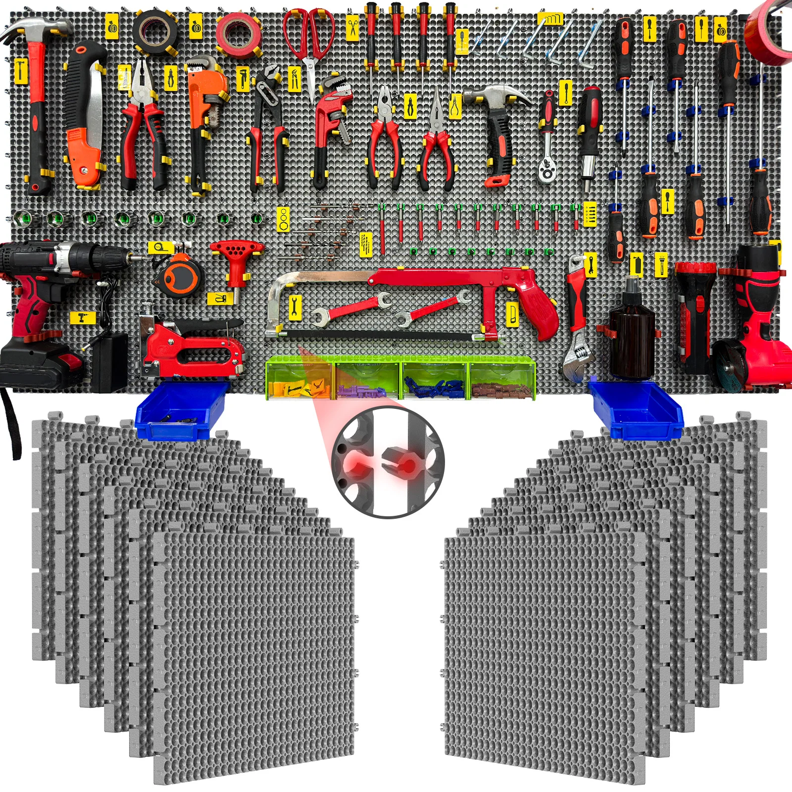 12 Set di pannelli forati in plastica grigia Contiene 428 accessori, ad alto carico, antiruggine, non anticaduta, non scanalati, gli strumenti possono essere S