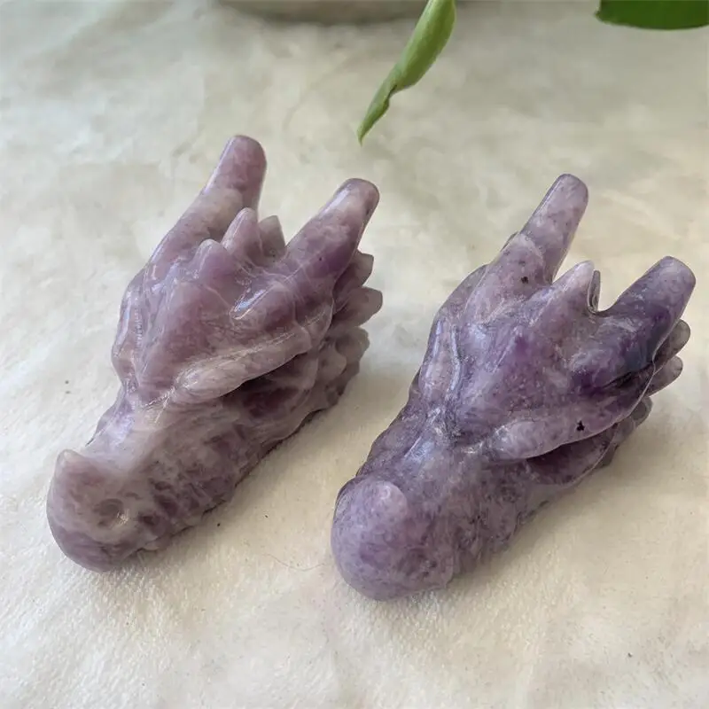 

Natural Lepidolite Dragon Skull Carved Crystal Reiki Healing Stone Crafts Home Room Desk Decoration Gift 1pcs