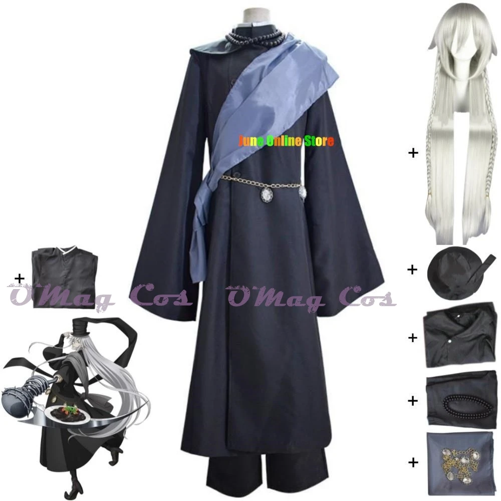 

Anime Black Butler Kuroshitsuji Under Taker AndāTeikā Cosplay Costume Wig Funeral Attire Uniform Hallowen Adult Woman Man Suit