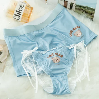 Lolita Couple Lace Up Underwear Sexy Lace Men/women Cute Cartoon Bear Triangle Panties Japanese Student Panties
