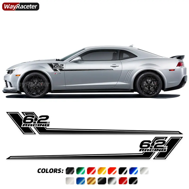 

2 Pcs Door Side Upper Stripe Sticker 6.2 Racing Waist Line Body Decal For Chevrolet Camaro 2010-2022 SS LT RS LS ZL1 Accessories