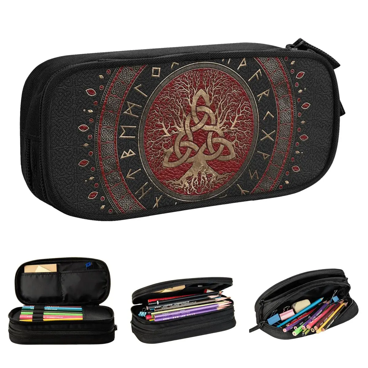 

Tree Of Life Triquetra Leather Viking Pencil Case Valhalla Pencilcases Pen Box Big Capacity Bags School Supplies Stationery