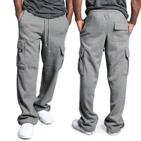 Men's Loose Drawstring Multi-Pocket Pants Loose Straight Leg Casual Outdoor Sports Jogging Solid Color Trend Street Pants 1