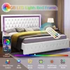 Queen Bed Frame, Velvet Upholstery, Headboard and Footboard with LED Lights, No Spring Mattress Required, Platform Bed Frame 3