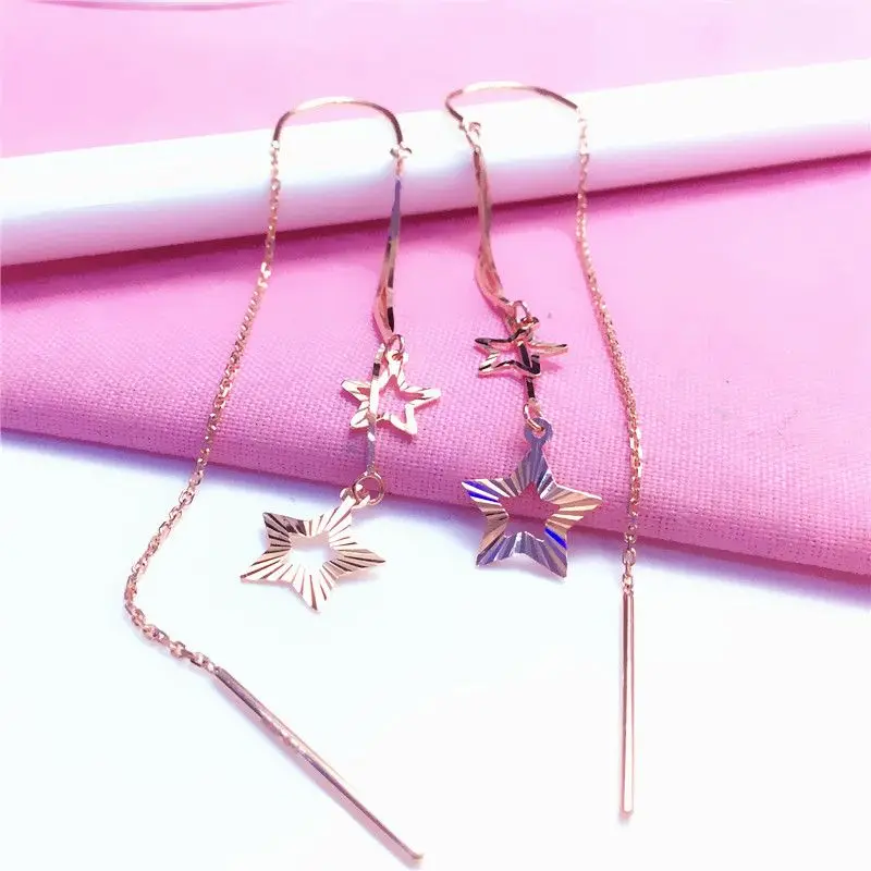 

585 Purple Gold Sparkling Star Earrings for Women Fashion Plated 14K Rose Gold Elegant Romantic ear line Banquet Jewelry