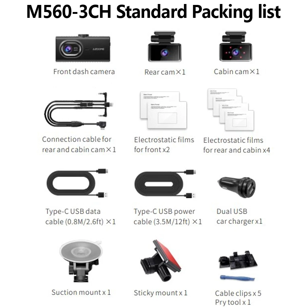 AZDOME-M560 3 ī޶ ڵ DVR 3 ä  ķ, 1080P HD  ī޶  GPS  ķ  ڴ 24 ð  