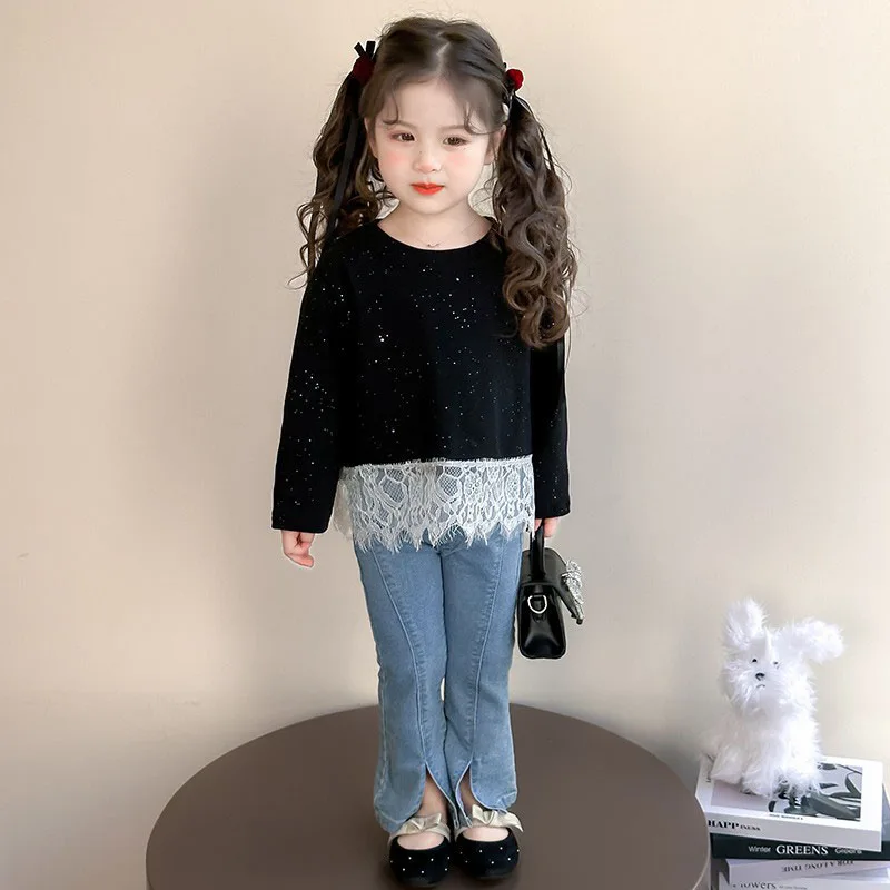 Girls Autumn Lace Patchwork Cotton Base Shirt