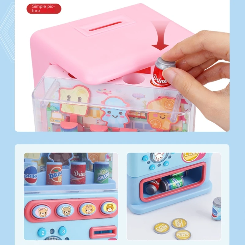 

Children's beverage vending vending machine toy boy girl coin operated music cash register candy house