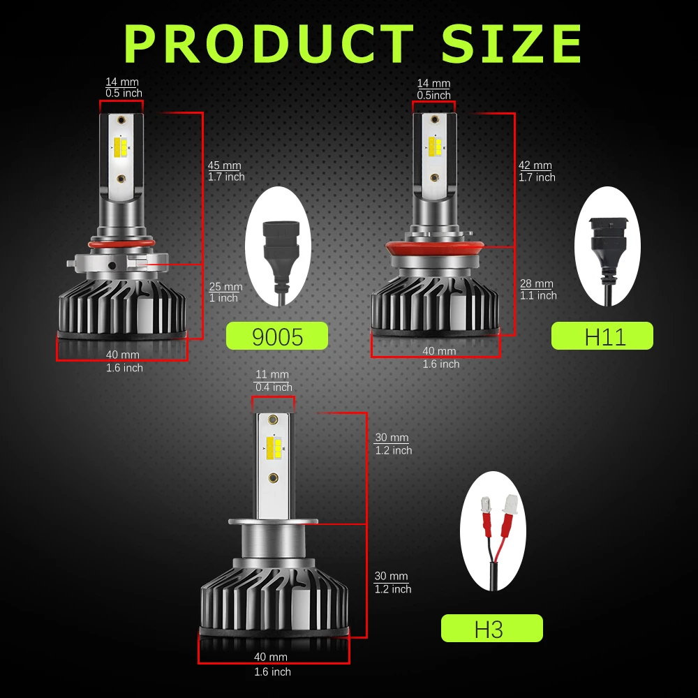 HL 미니 H11 LED 자동차 헤드라이트 전구 12000LM 3000K/45000K/6000K H3 9005 HB3 헤드램프 개조 키트 다크스팟 없음 오프로드용
