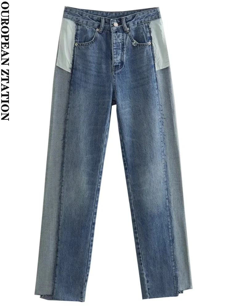 

PAILETE Women 2023 fashion with belt asymmetric frayed denim jeans vintage mid waist button up female trousers mujer