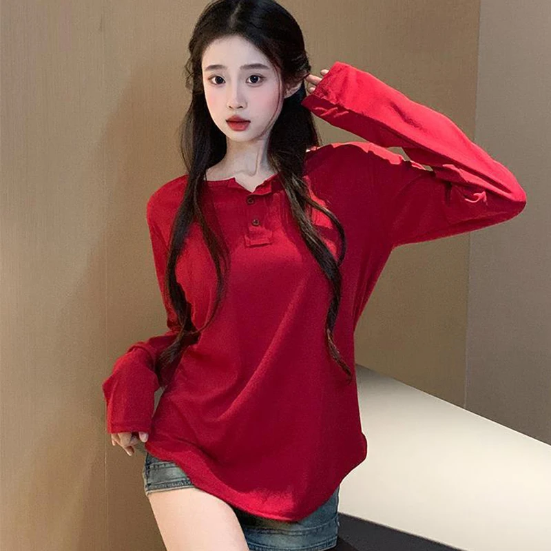 

150kg Can Wear 2xl Slim Tunic Long Sleeve Women T Shirts Fashion Sweet Oversized Simple Solid Harajuku Irregular 2023 New Tops