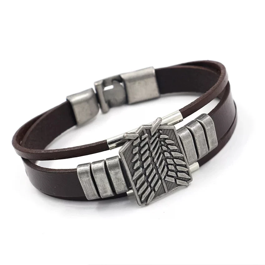 thumbnail image 1 of Pulsera de cuero de Anime Attack on Titan, pulsera de alas de la libertad, hebilla de cinturón, pulseras para mujeres y hombres, regalo de baratija, 1 of 5