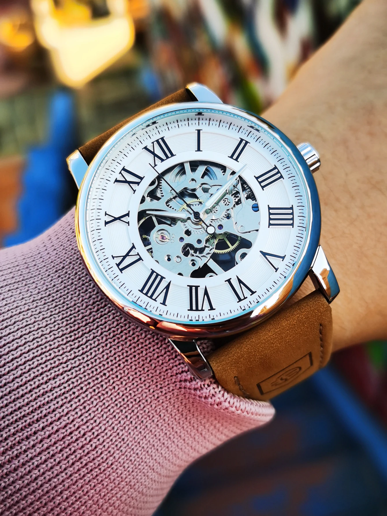 Luxury Skeleton Mechanical Watch For Men With Leather Strap_voghion.com