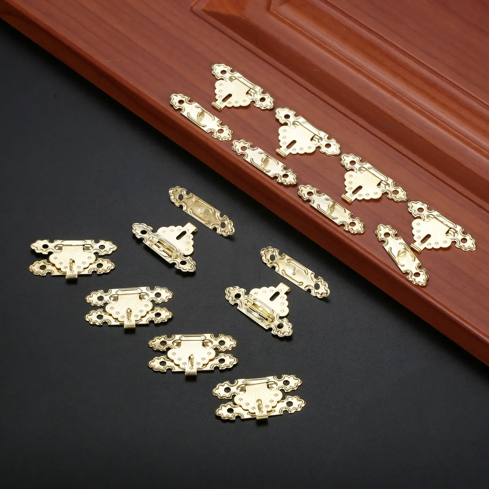 Wooden Case Hasp 10pcs Decorative Jewelry Gift Box Suitcase Hasp Latch Hook Furniture Buckle Clasp Lock 41*24mm furniture hardware jewelry box hasps decorative latches buckle clamp