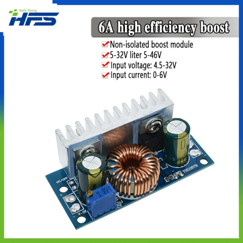 

DC-DC Boost Converter Non-Isolated Step-Up Power Supply Module with Adjustable Heatsink 4.5V-32V to 5-42V 6A