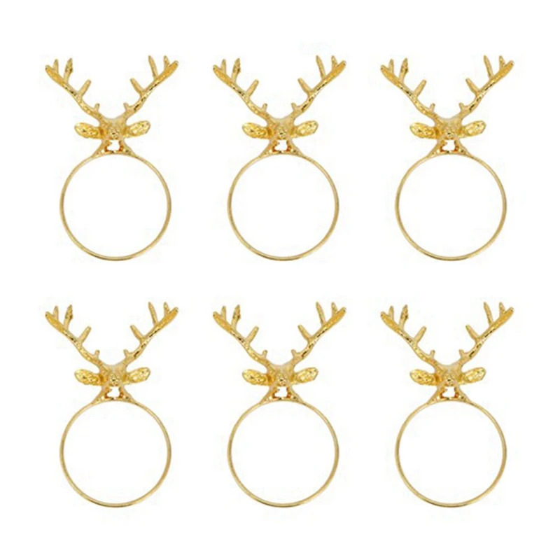 

Hot XD-6Pcs Deer Head Napkin Buckle Christmas Deer Napkin Ring Hotel Decoration Cloth Buckle Metal Napkin Ring