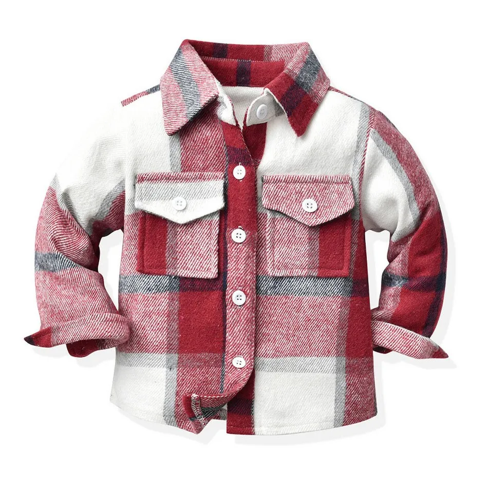 0-12 Years Boys Girls Tees Baby Plaid Pocket Tops Children Spring Autumn Clothes Kids Comfort Korean Jacket Casual Cotton Shirts