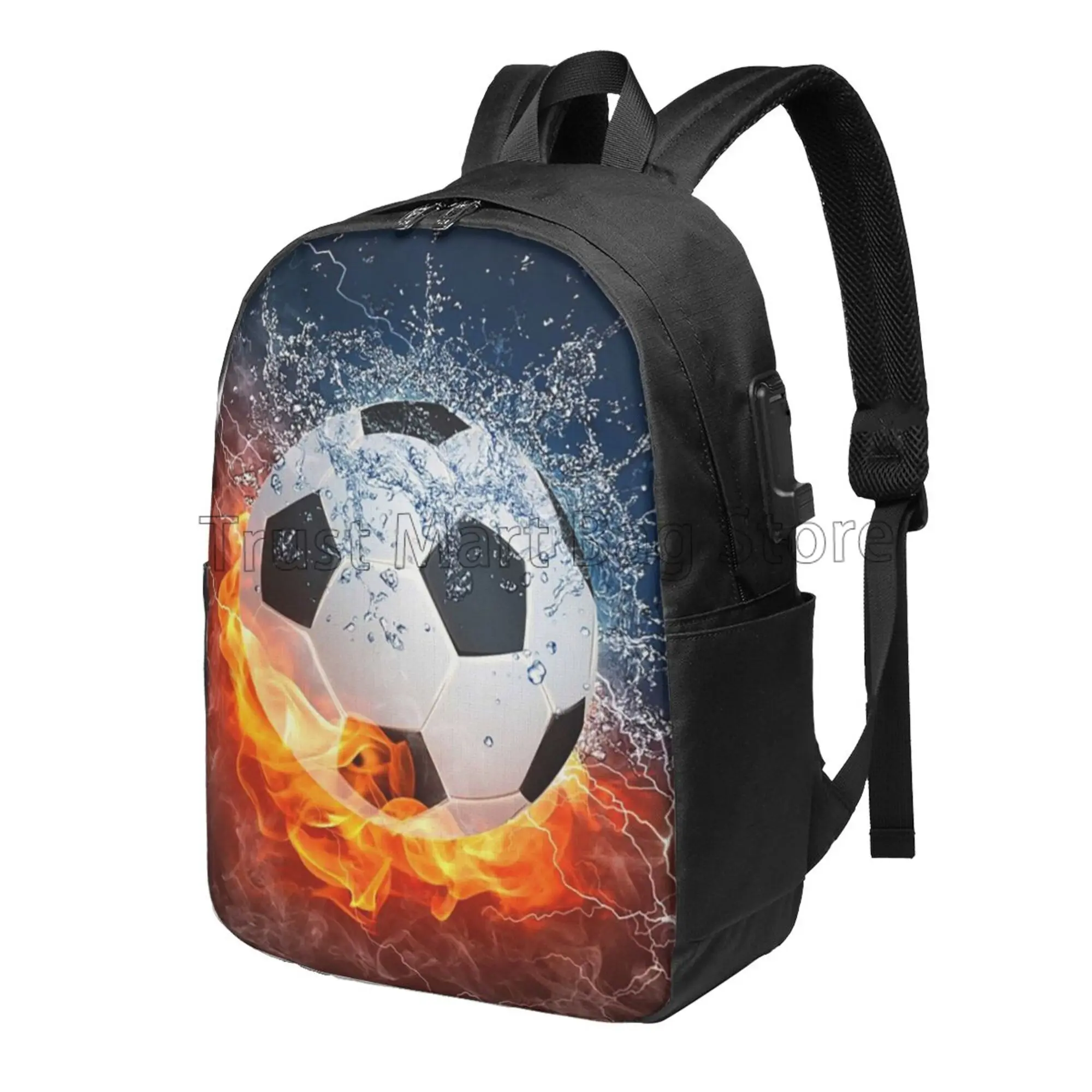 SoccerBallInFireandWaterCasualDaypackLaptopBackpackBookbags