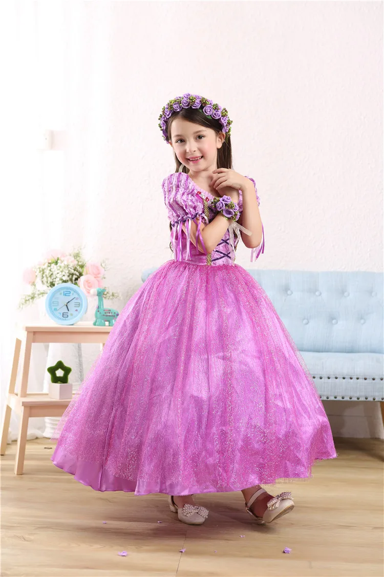 Robe raiponce d'été pour filles, Costume fantaisie de princesse