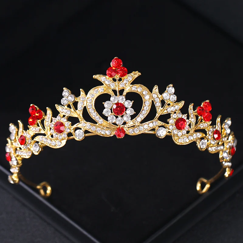 Barock Vintage Roter Kristall Strass Tiaras Und Kronen Königin Prinzessin Diademe Hochzeit Haarschmuck Frauen Schmuck – Detail 8