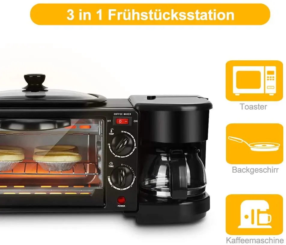 Mini 3 In One Multi Function Breakfast Maker Machine Set Toaster Coffee Maker 3