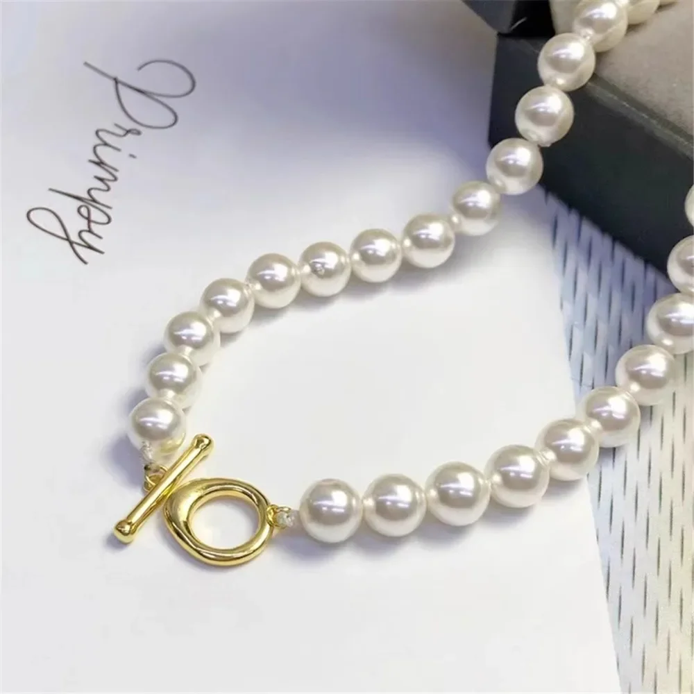 

DIY Pearl OT Clasps Accessories S925 Sterling Silver Single-breasted Fashion Sweater Chain Necklace Handmade Beaded Buckle K024