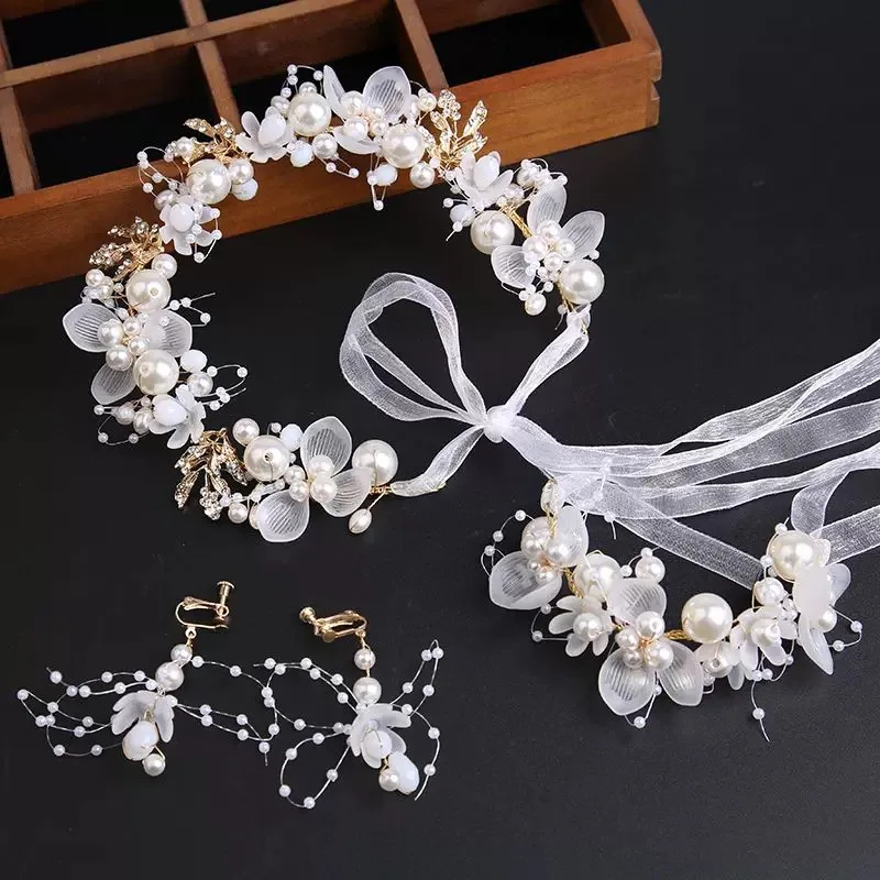 Hair Headdress Spring Bohemian Girls Bridal Pearl Hair Headdress Flower Wreath Bride Garland Head Hoop Headbands Hair Jewelry Children Gifts