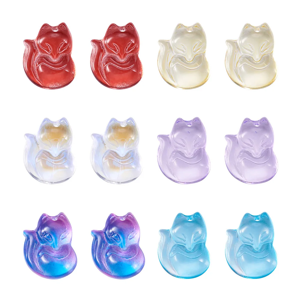

30Pcs 6 Colors Cute Transparent Glass Little Fox Charms Pendants for DIY Earrings Necklace Jewelry Making Accessories 18x14x7mm