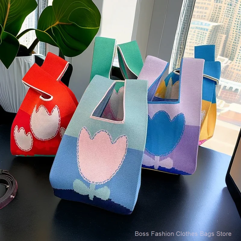 

Knitted Bags For Women Handbag Bucket Tote Woven Bag Women's Simple Hand Gift Wallet Carteras Para Mujeres