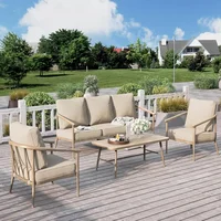 Patio Furniture Set,2 x Cushioned Leg Chair, 3-Seat Sofa with Coffee Table, 5 Seats Luxury All Weahter Outdoor Sofa Set for Deck 1