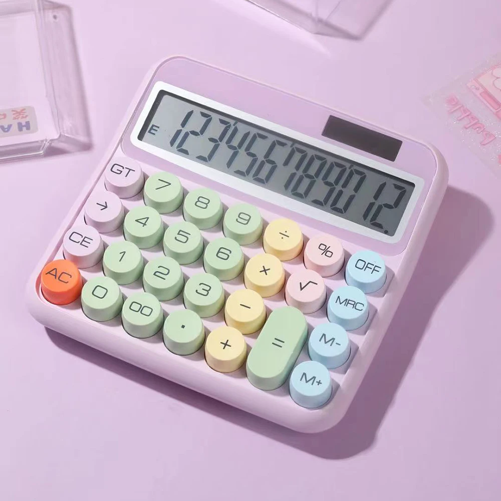 12-Digit Large Display Calculator with Cute Candy Colors and Dual Power Supply