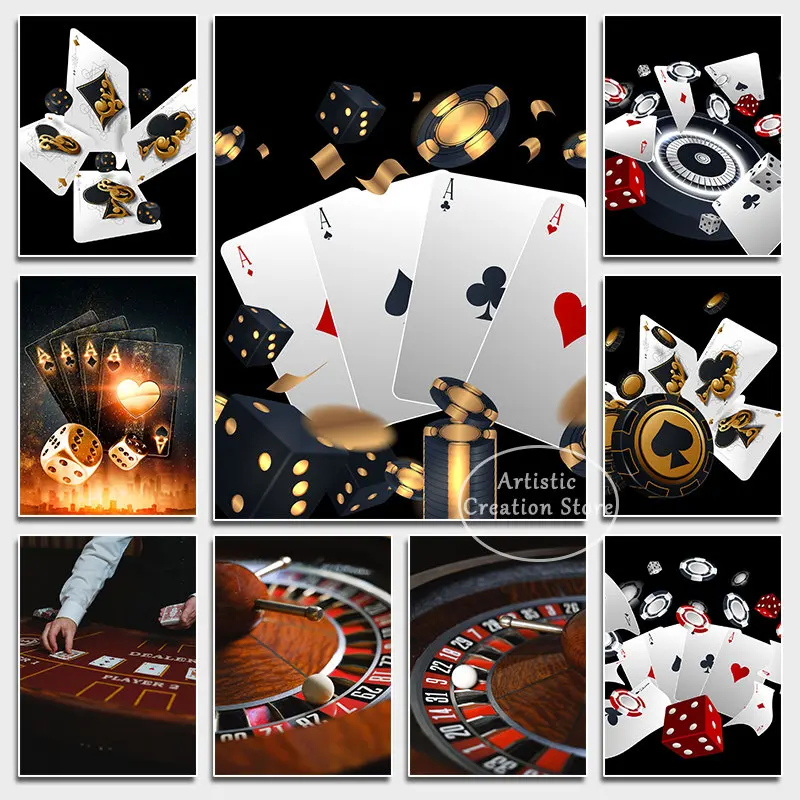Venice Casino Royale Gioco Di Carte Da Gioco Dadi Poker Poster Stampa Canvas Night Dice Poker Immagini A Parete Per Bar Casino Room Decor