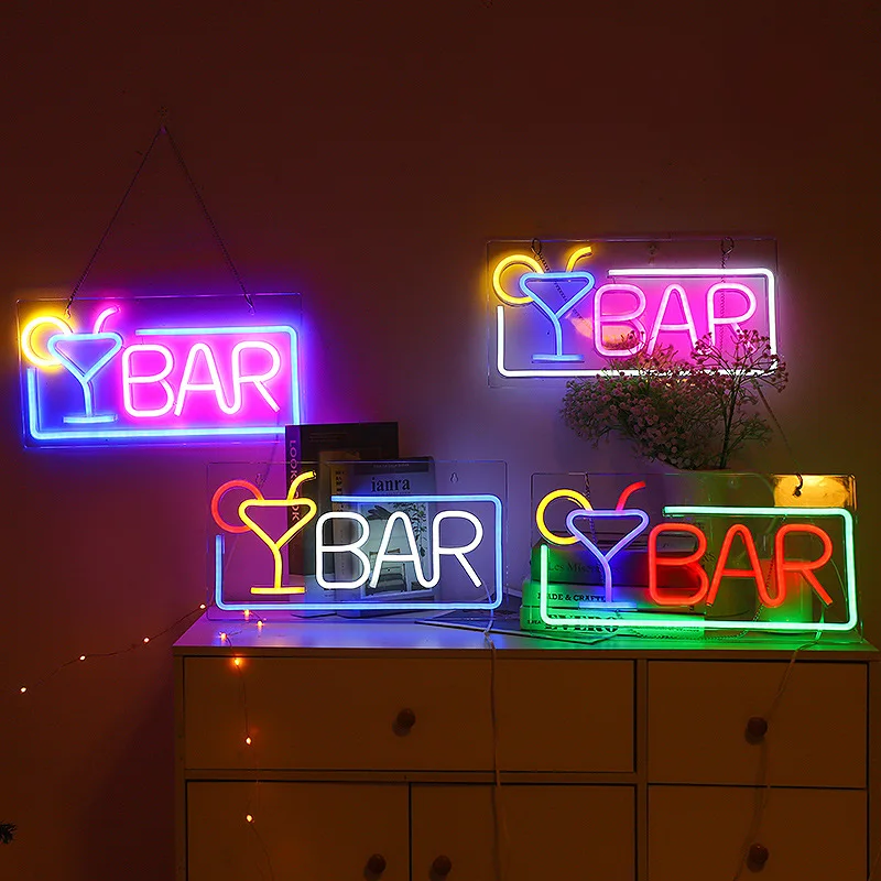 Bar Neon Light Sign Party Neon Wine Glass Lamp Wall Art Bedroom
