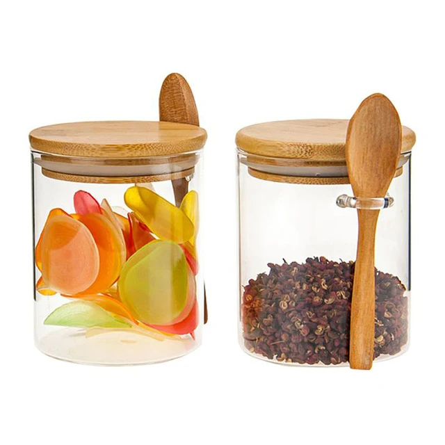 Clear Glass Jar with Lid and Spoon Sealed Canister Food Storage
