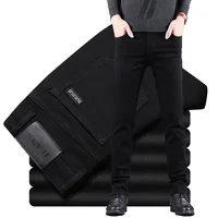 Spring Autumn New Men's Pure Black Slim Jeans Elastic Straight Pants Business Fashion Leisure Korean Vintage Denim Pants Male 1