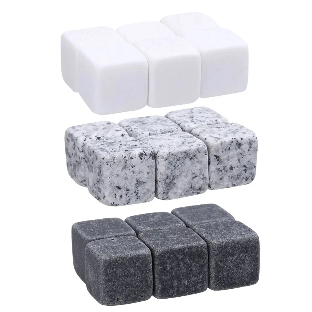 6PCS Gift Granite Whiskey Stones Natural Wine Cooler Sipping Ice Cube Christmas Bar